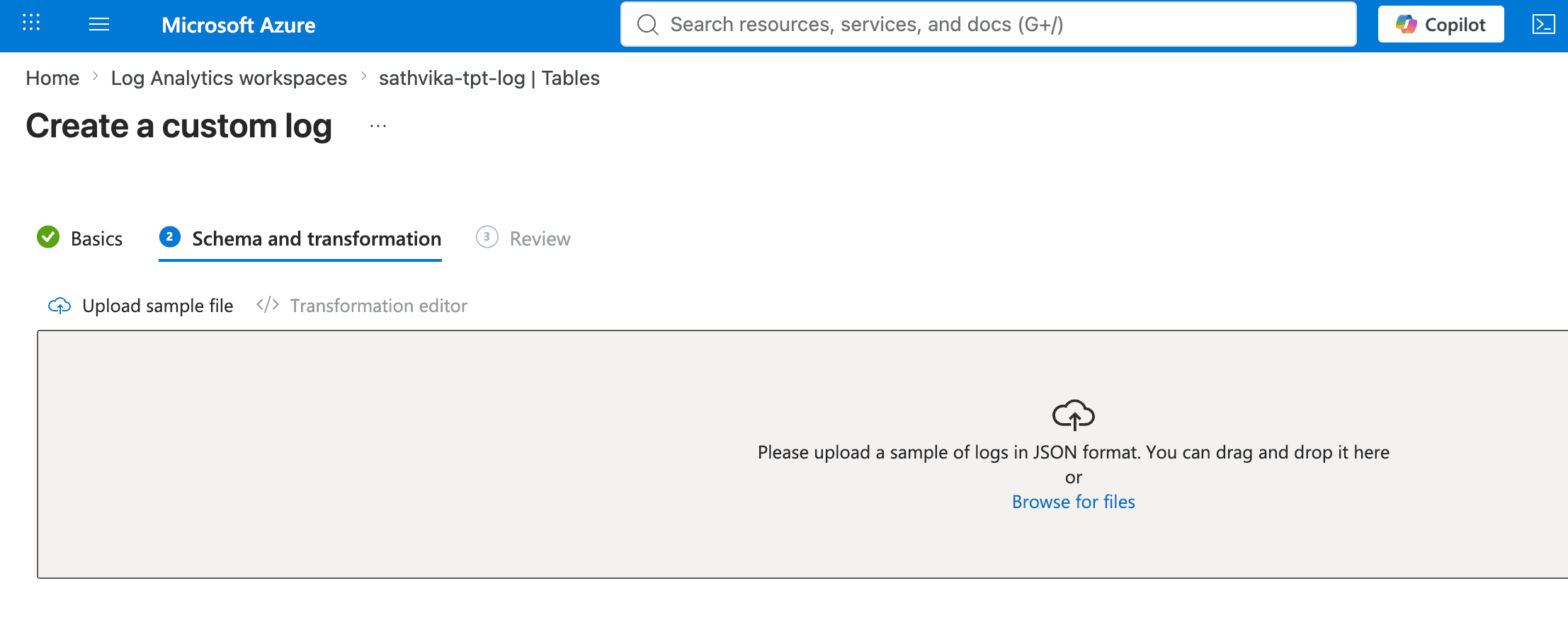 Upload a sample schema JSON file