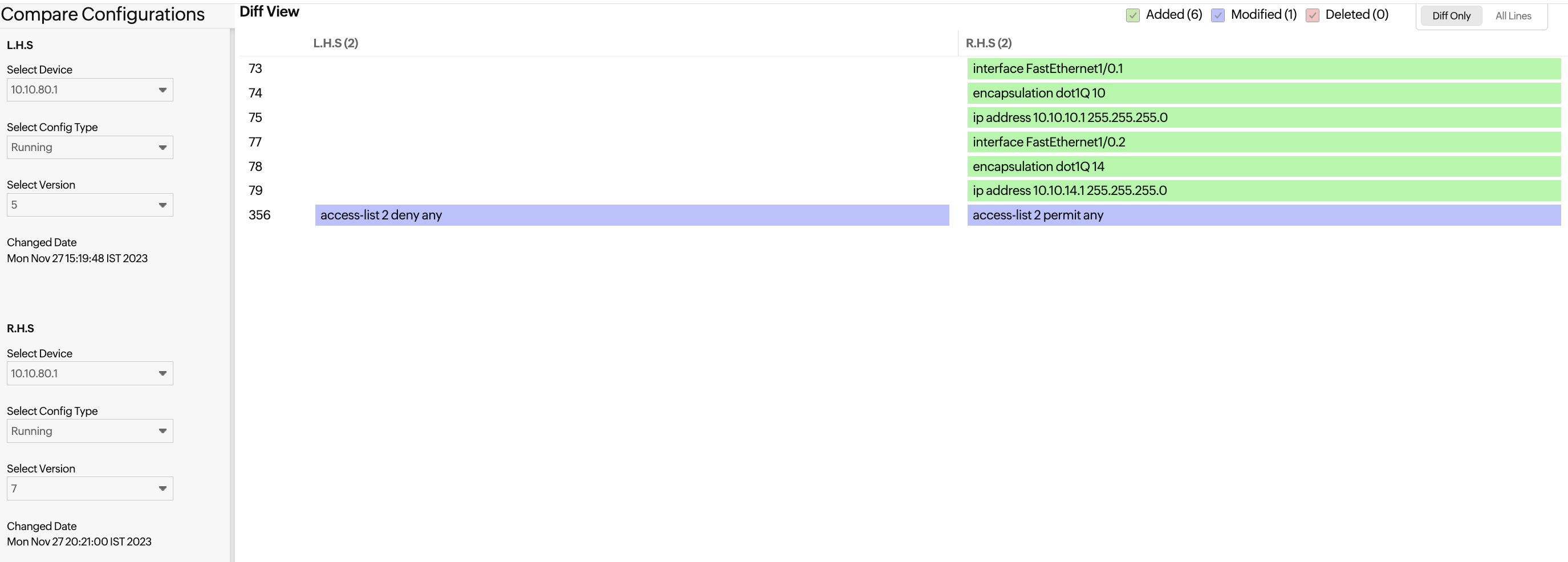 Compare configuration