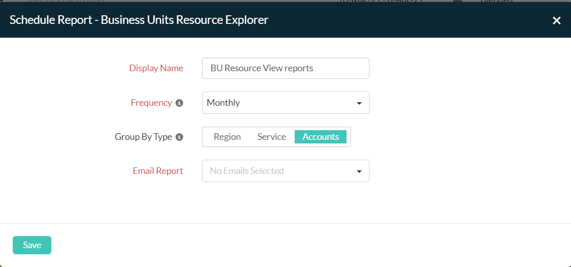 Select specific accounts in a BU Resource Explorer to share reports