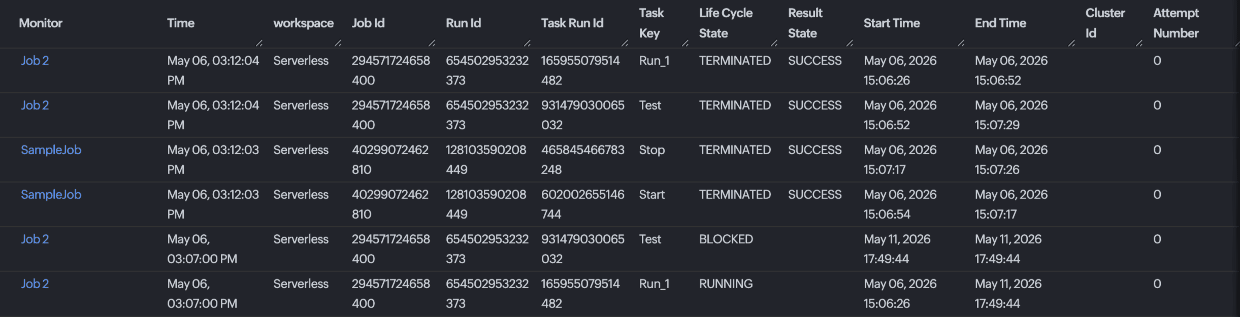 Databricks tasks run details Databricks tasks run details