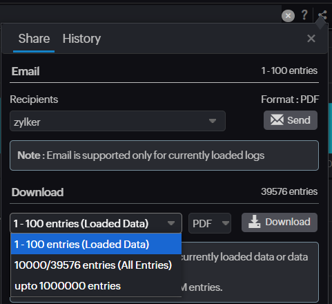 Export and share logs