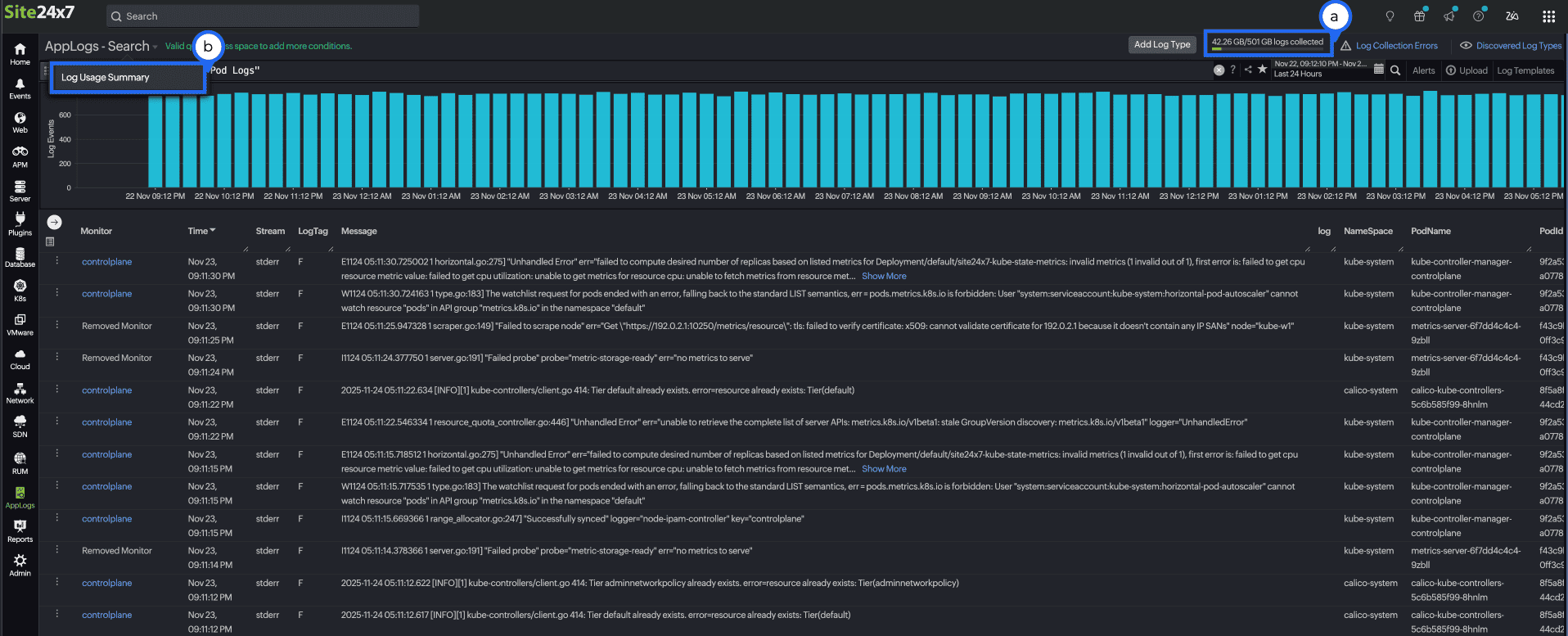 Get log usage summary Get log usage summary