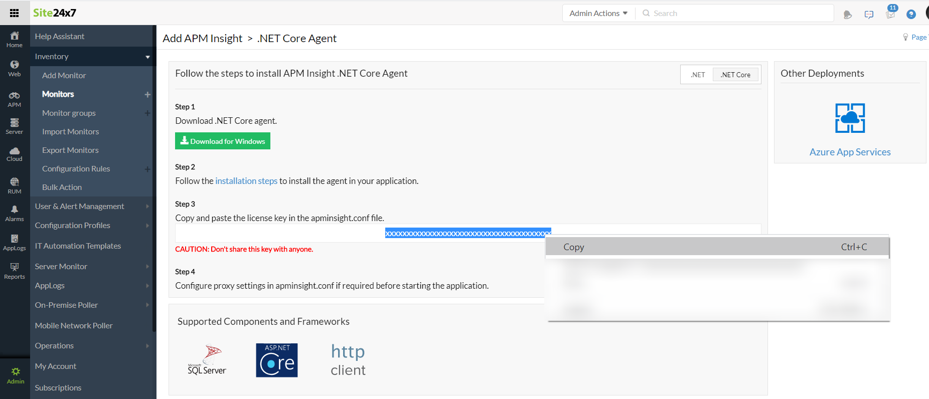 Install APM Insight .NET Core agent