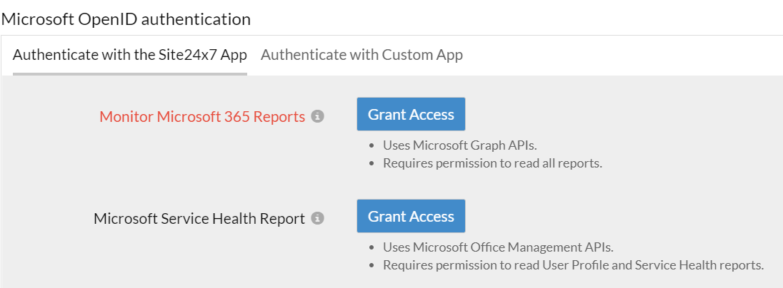 Microsoft 365 authentication with Site24x7 App