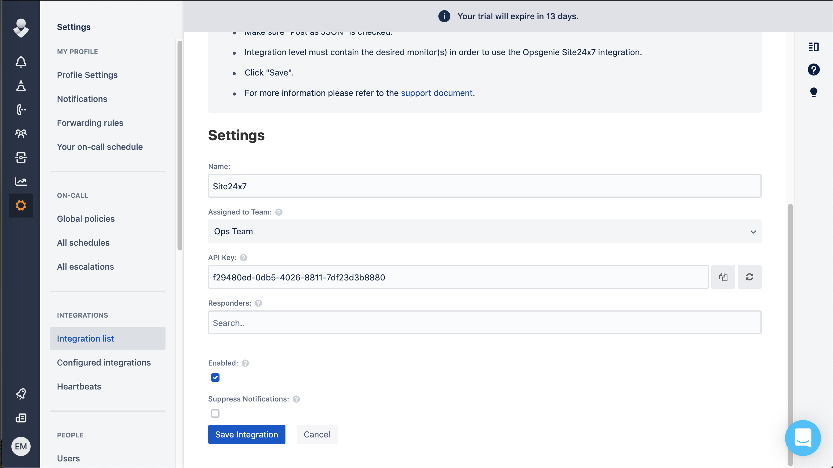 opgenie-integration-settings