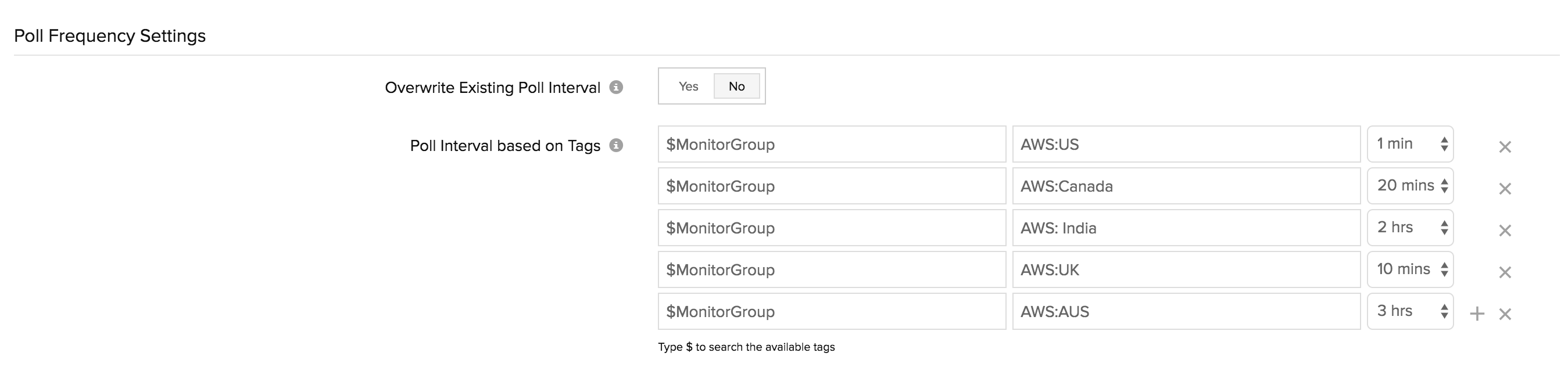 View and set the poll frequency in monitor groups