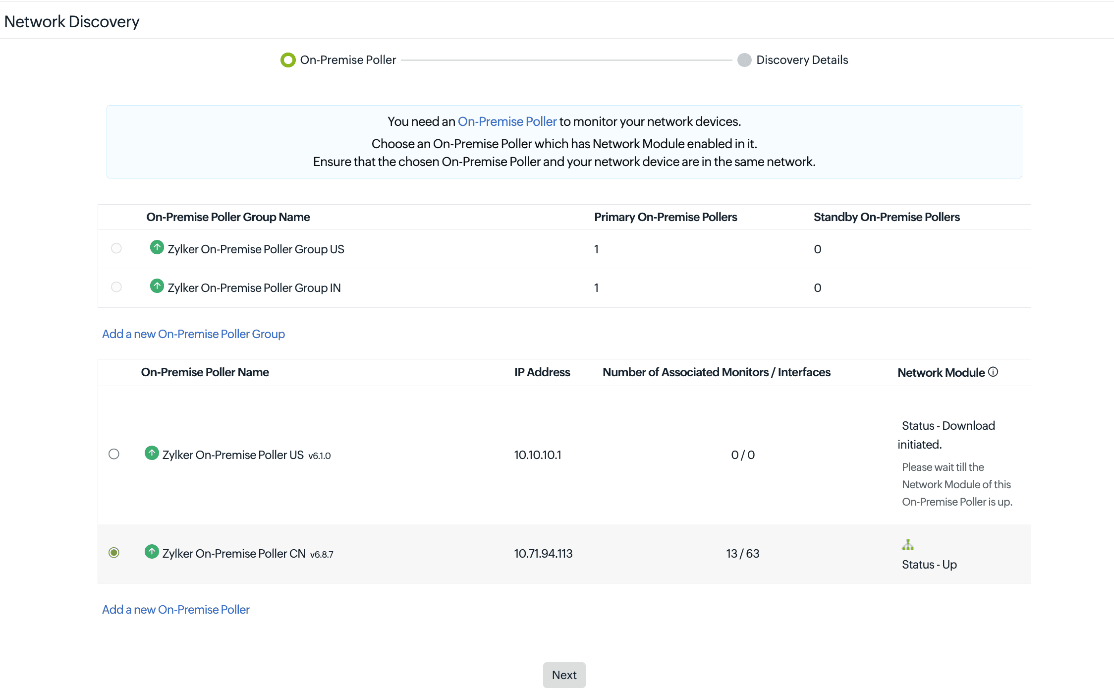 Select On-Premise Poller or On-Premise Poller Group