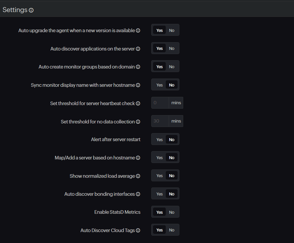 settings page of server monitor