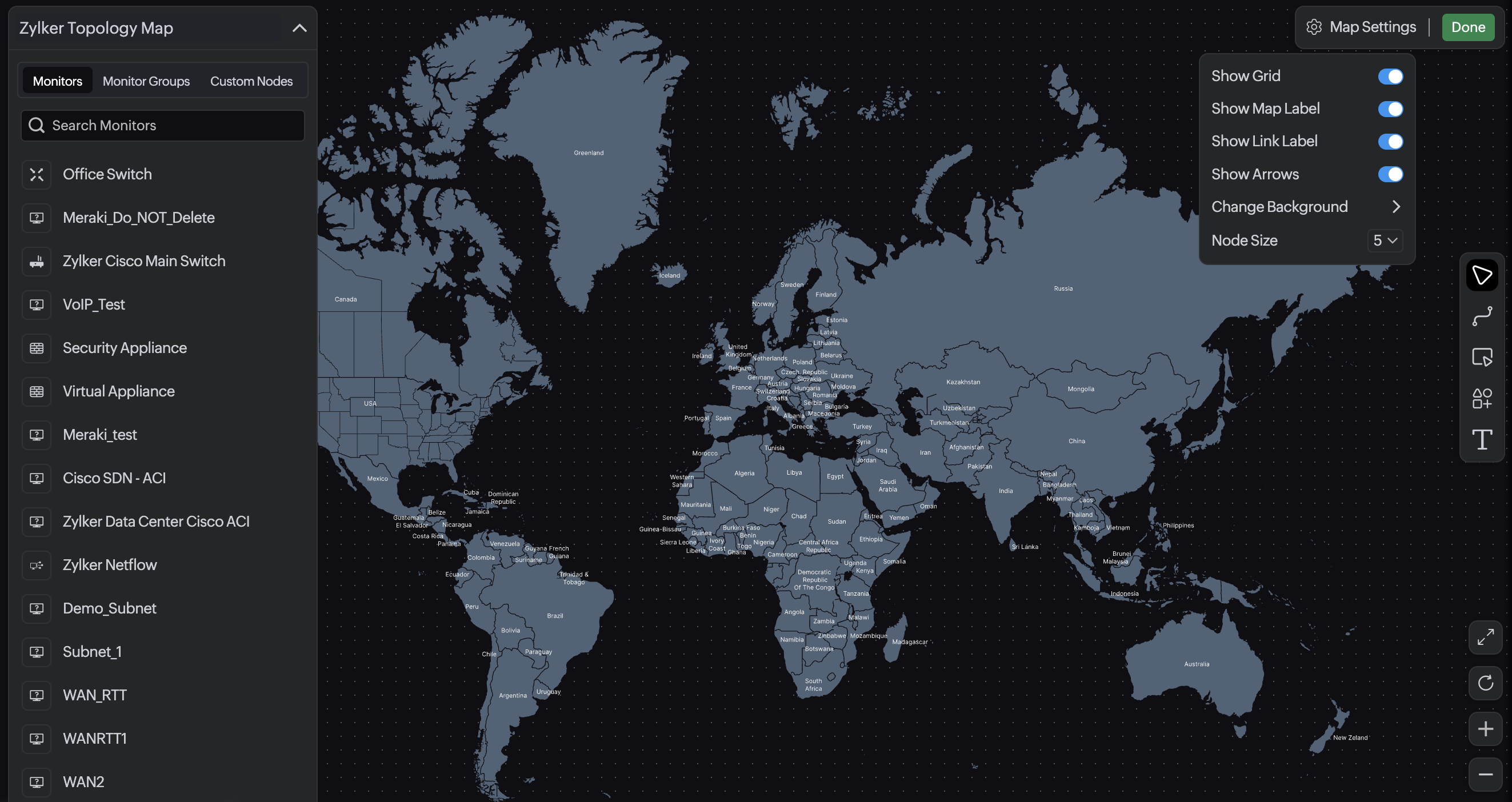 Topology map settings