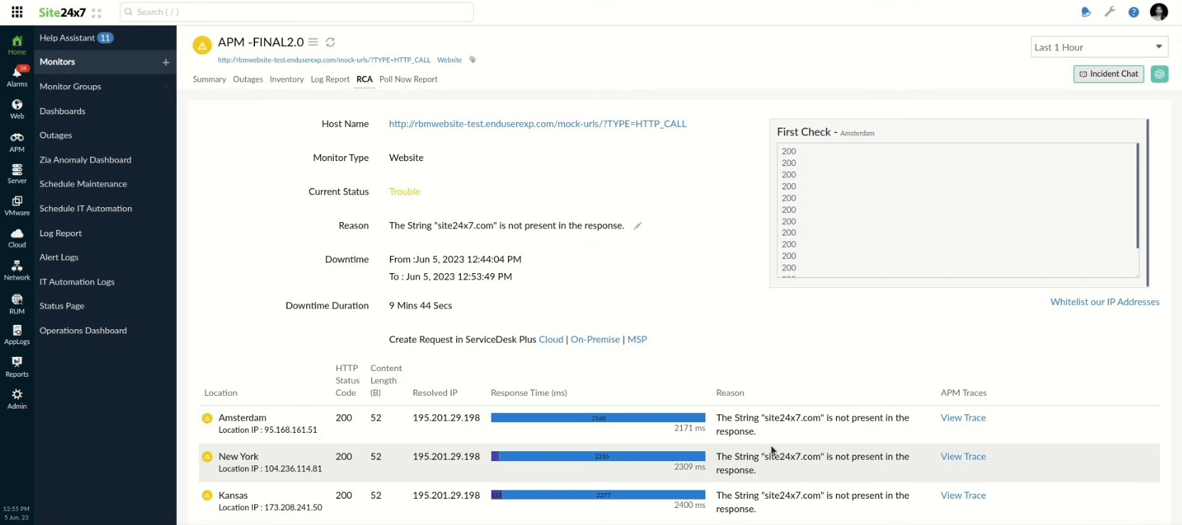 Website APM Trace